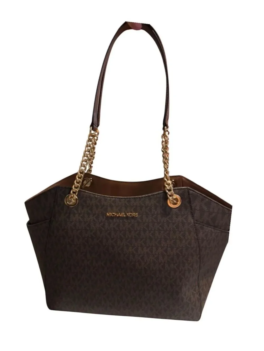 MK58. Michael Kors Jet Set Large Chain Shoulder Tote in Brown